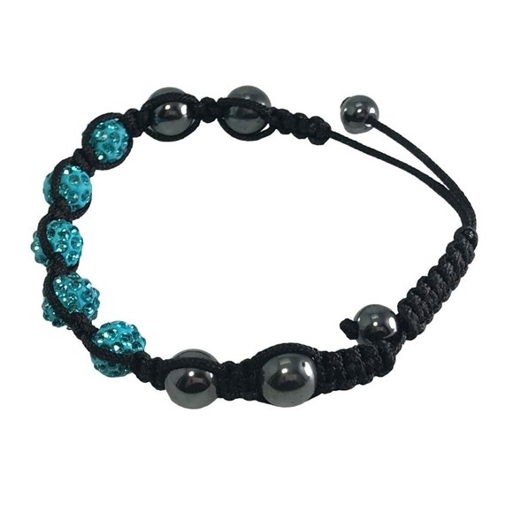 Turquoise Disco Ball CZ Pave Bead Hematite Hip Hop Macrame Bracelet Surfer - Picture 3 of 4